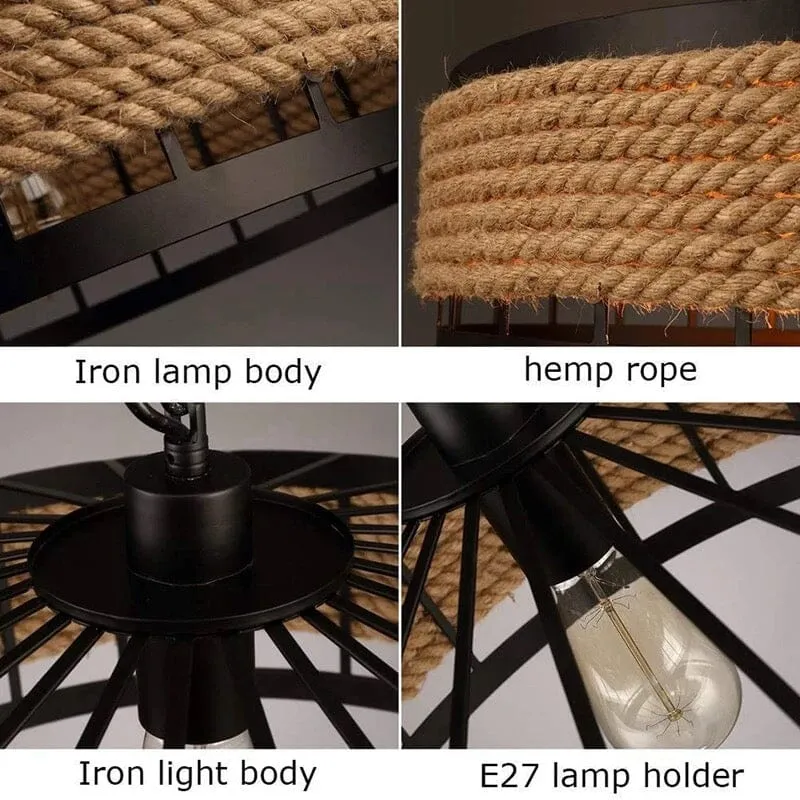 Euroselle Sisal Rope Pendant Light For Retro Bar Decor