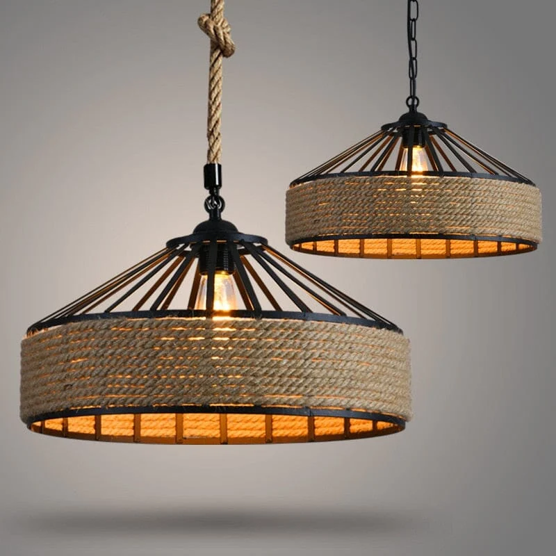 Euroselle Sisal Rope Pendant Light For Retro Bar Decor