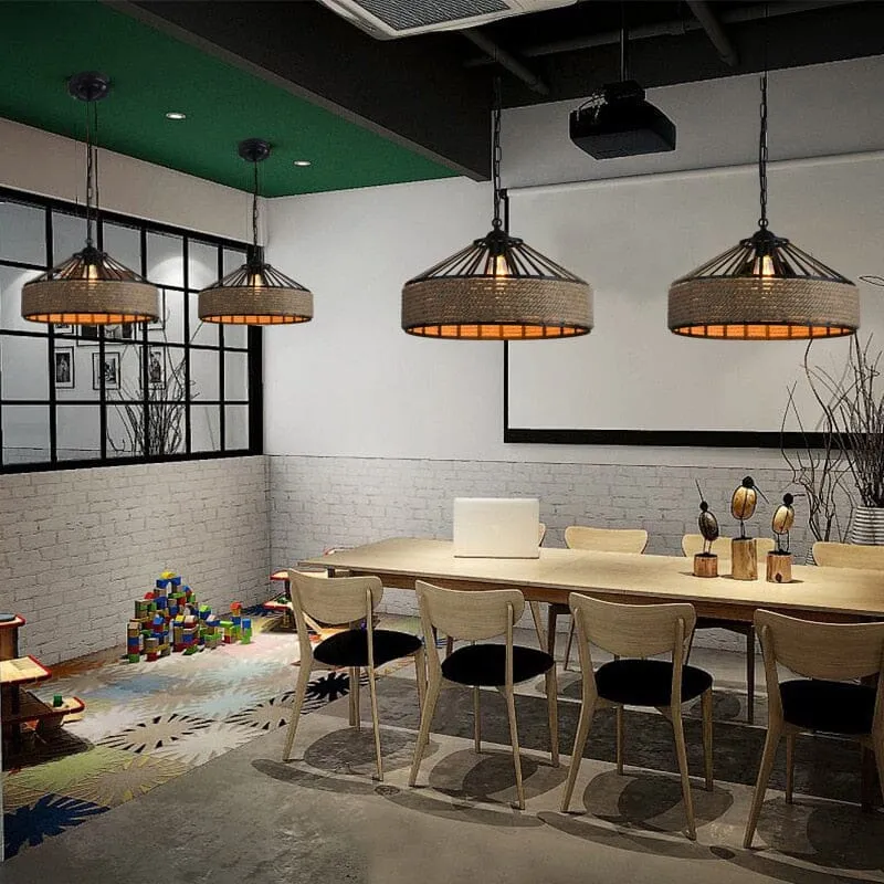 Euroselle Sisal Rope Pendant Light For Retro Bar Decor