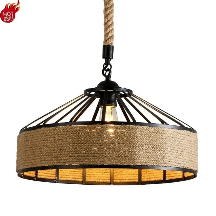 Euroselle Sisal Rope Pendant Light For Retro Bar Decor