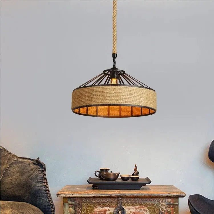 Euroselle Sisal Rope Pendant Light For Retro Bar Decor