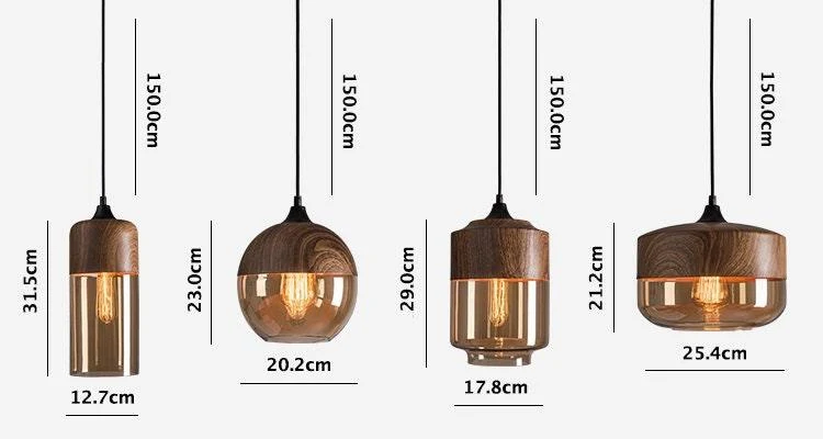 Nordic Woody Metal Pendant LED Light With Tea Colored Glass Shade Bulb Included Euroselle