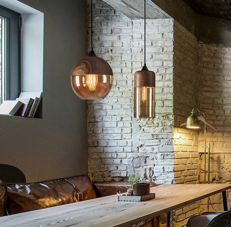 Nordic Woody Metal Pendant LED Light With Tea Colored Glass Shade Bulb Included Euroselle