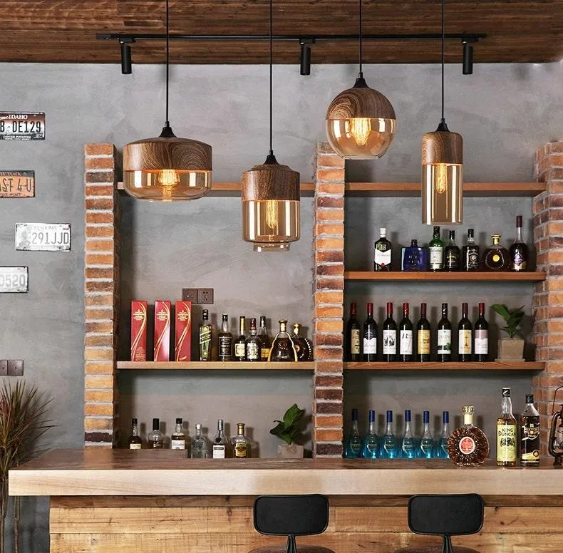 Nordic Woody Metal Pendant LED Light With Tea Colored Glass Shade Bulb Included Euroselle