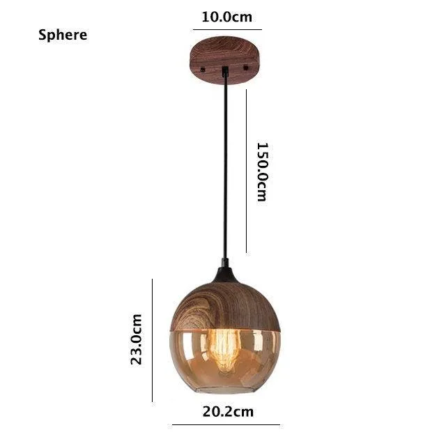 Nordic Woody Metal Pendant LED Light With Tea Colored Glass Shade Bulb Included Euroselle