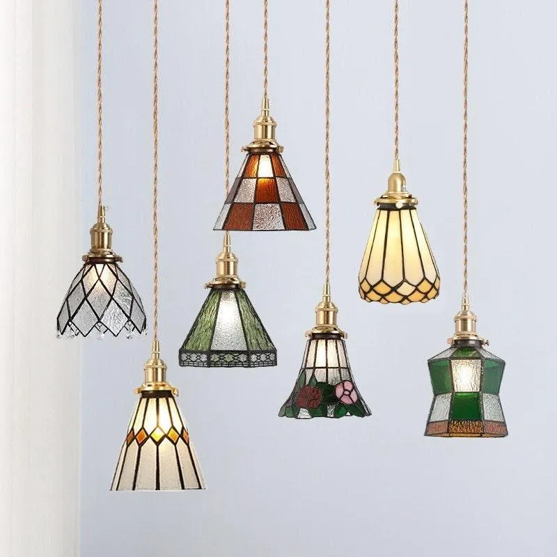 Euroselle Vintage Style Stained Glass Pendant LED Light Bulb Included