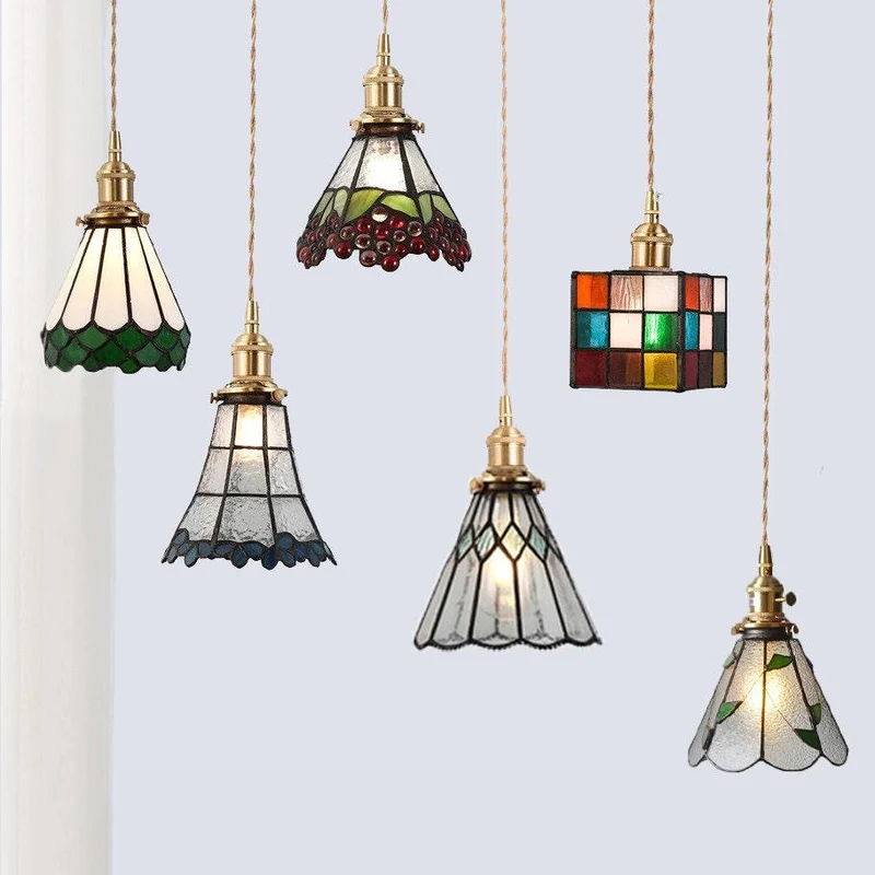 Euroselle Vintage Style Stained Glass Pendant LED Light Bulb Included