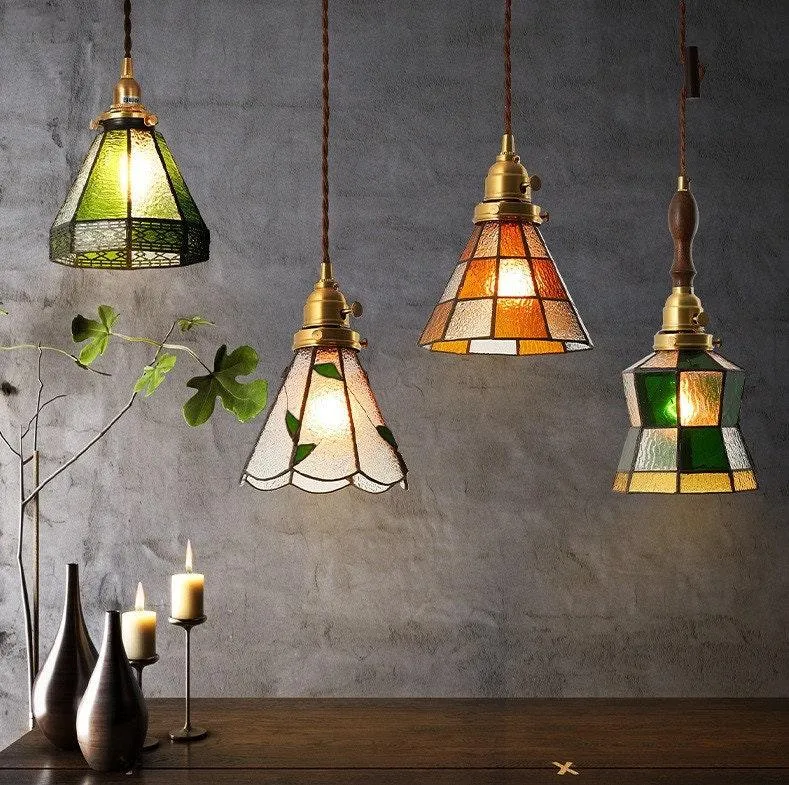 Euroselle Vintage Style Stained Glass Pendant LED Light Bulb Included