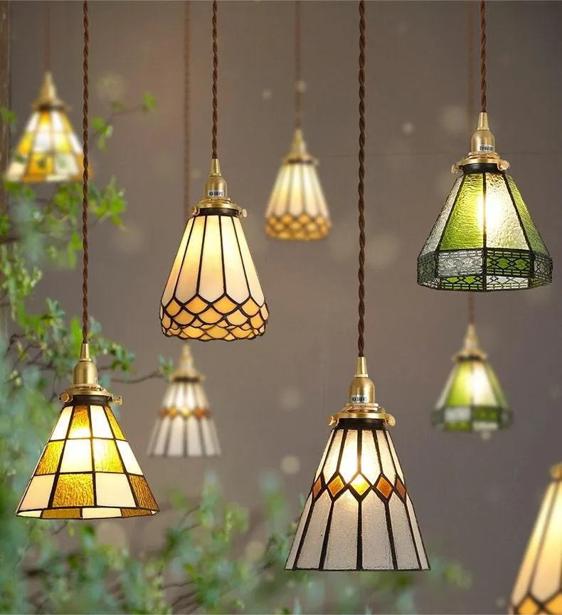 Euroselle Vintage Style Stained Glass Pendant LED Light Bulb Included
