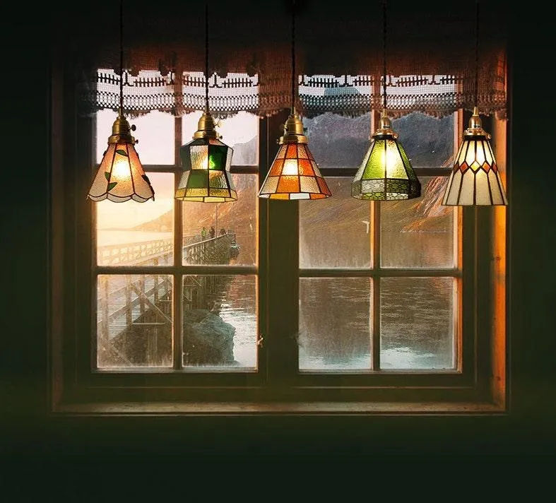 Euroselle Vintage Style Stained Glass Pendant LED Light Bulb Included