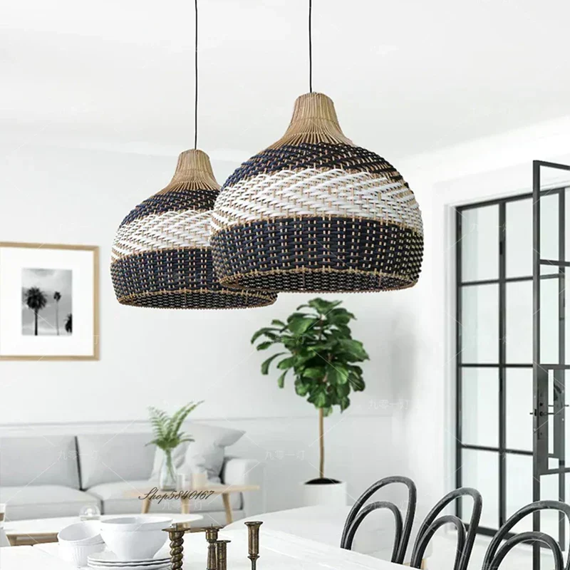 Euroselle Sofia Rattan Pendant With Classic Herringbone Pattern