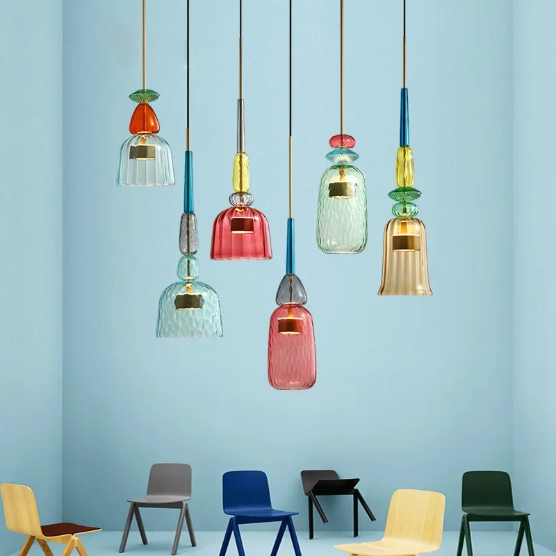 Euroselle UrbanSimplicity Pendant Lights With Colored Glass
