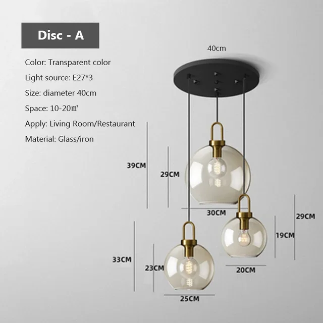 Euroselle Modern Smoke Glass Pendant Light Fixture