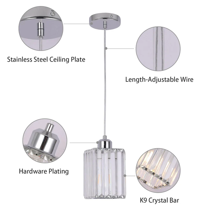Euroselle Modern Crystal Glass Pendant Light Fixture