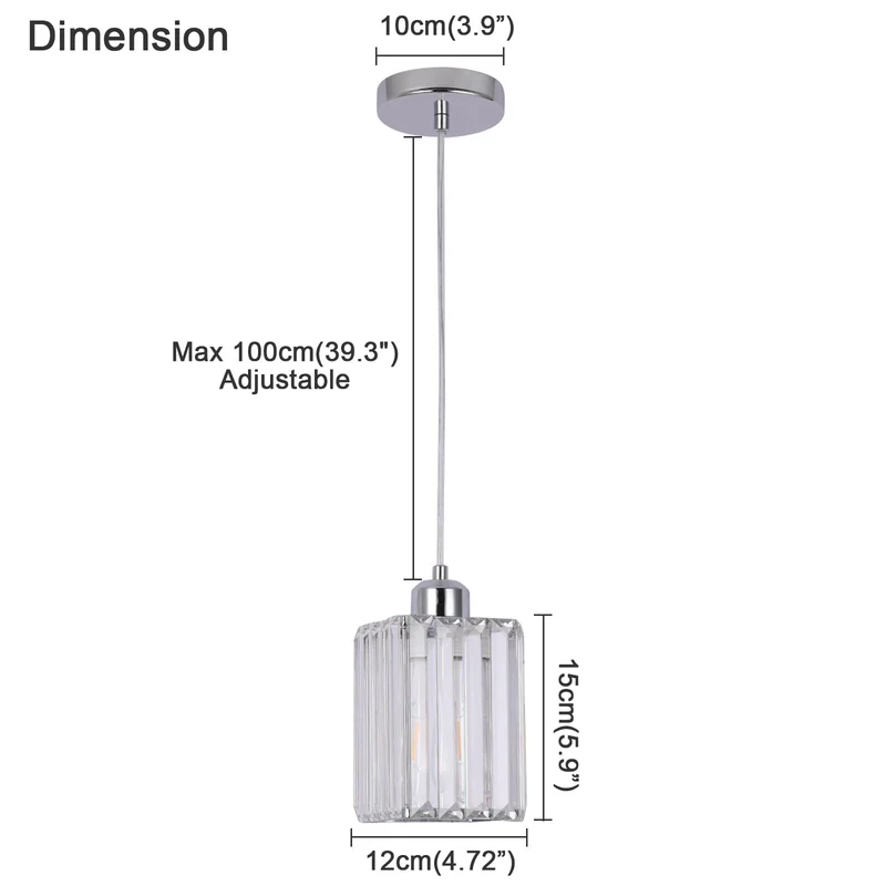 Euroselle Modern Crystal Glass Pendant Light Fixture
