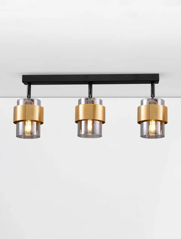 Sianna Deckenleuchte Balken 70cm 3-flammig Schwarz, Gold