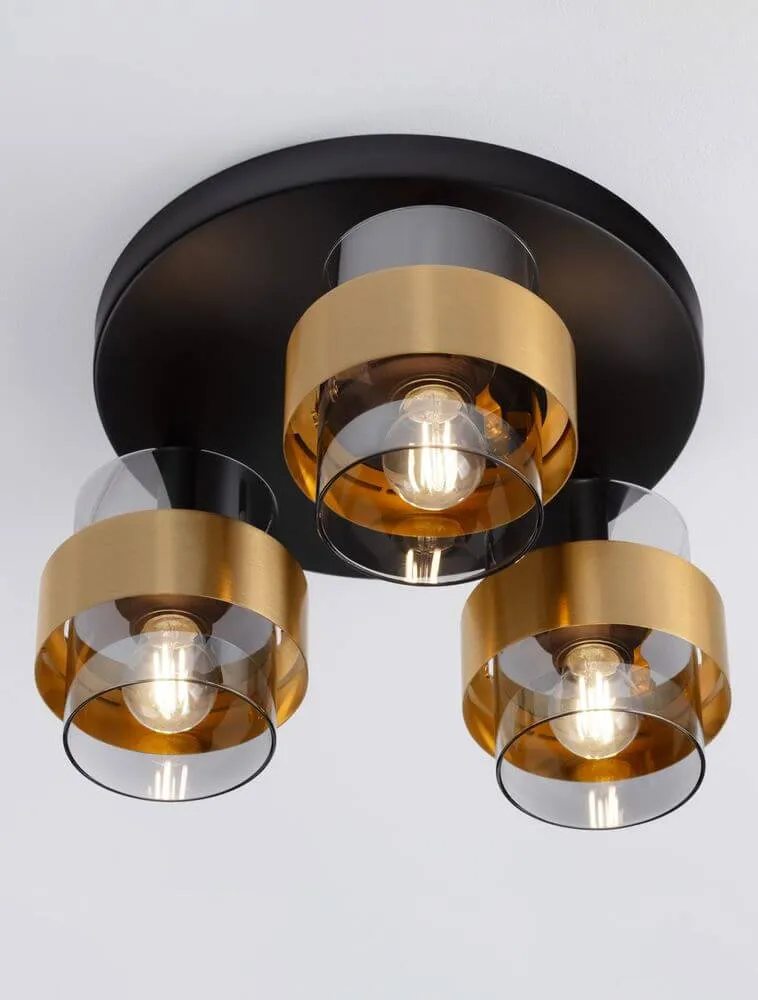 Sianna Deckenleuchte 3-flammig Ø 37cm Gold, Rauch, Schwarz