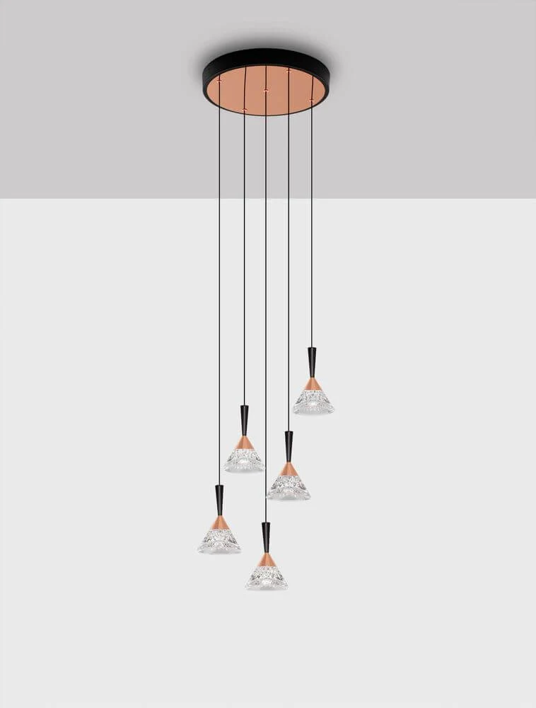 Paluz LED Pendelleuchte 5-flammig Ø 32cm 3000K Schwarz, Roségold