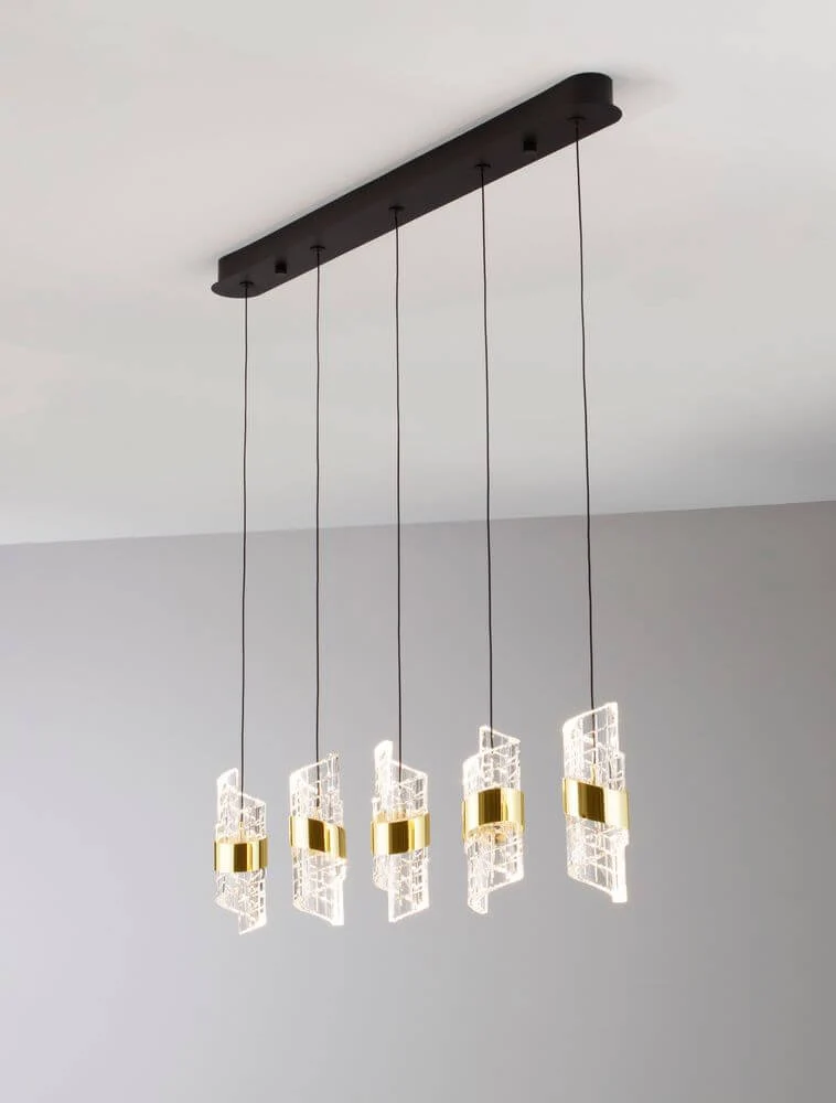Seneca LED Pendelleuchte Balken 82cm 5-flammig 3000K Schwarz, Gold