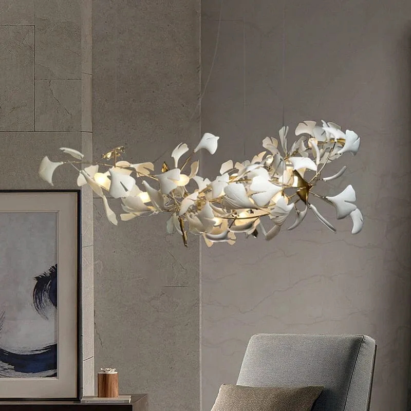 Vrimlo Porcelain Leaves Pendant With White Ceramic Lampshade Adjustable Length Euroselle
