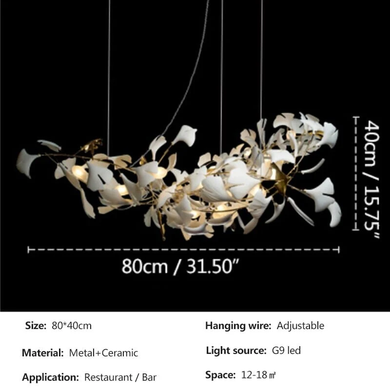 Vrimlo Porcelain Leaves Pendant With White Ceramic Lampshade Adjustable Length Euroselle