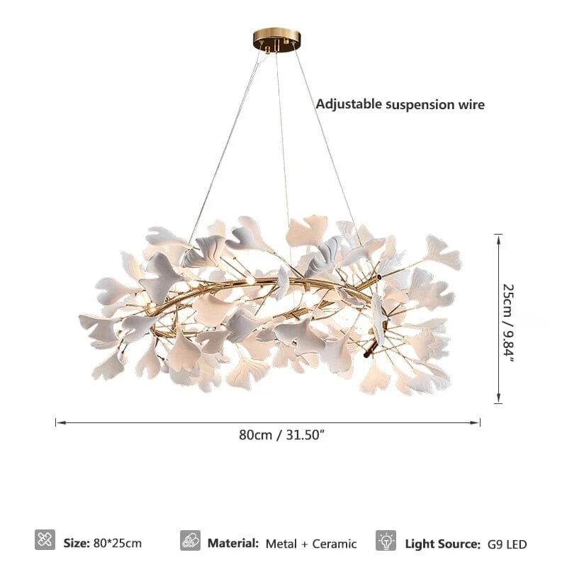 Vrimlo Porcelain Leaves Pendant With White Ceramic Lampshade Adjustable Length Euroselle