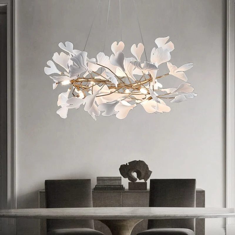 Vrimlo Porcelain Leaves Pendant With White Ceramic Lampshade Adjustable Length Euroselle