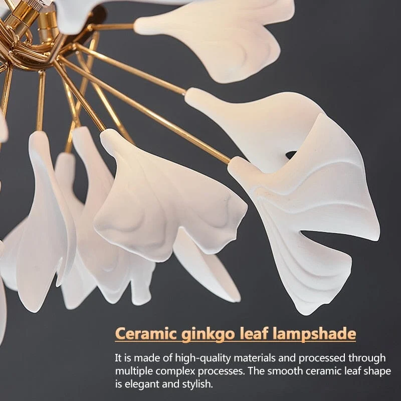 Vrimlo Porcelain Leaves Pendant With White Ceramic Lampshade Adjustable Length Euroselle