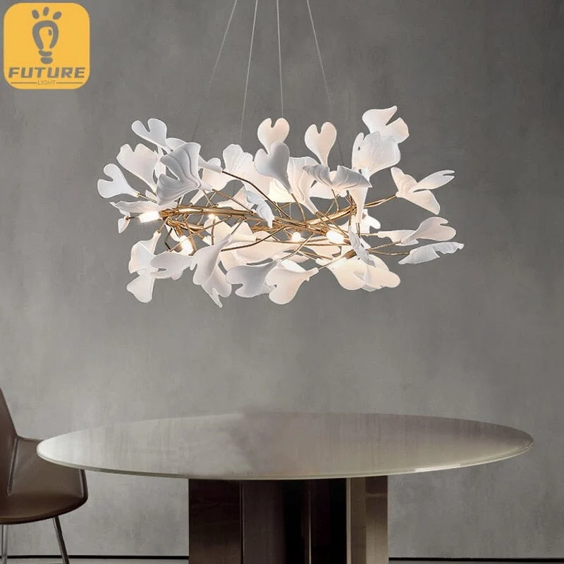 Vrimlo Porcelain Leaves Pendant With White Ceramic Lampshade Adjustable Length Euroselle