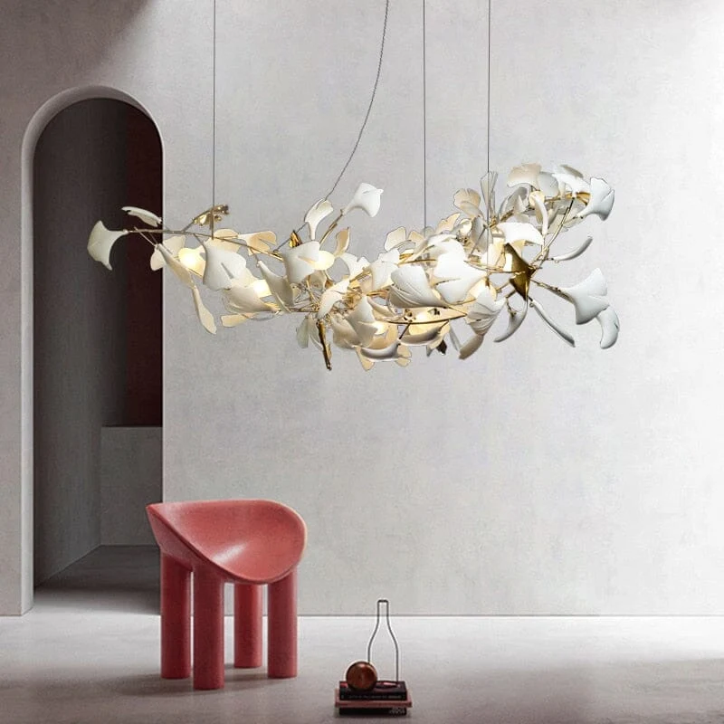 Vrimlo Porcelain Leaves Pendant With White Ceramic Lampshade Adjustable Length Euroselle