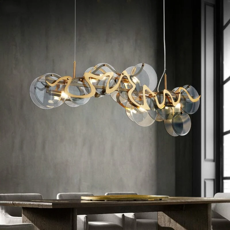 Remi Pendant By Euroselle With Cloud Like Design And Gold Glass Stone Lampshade