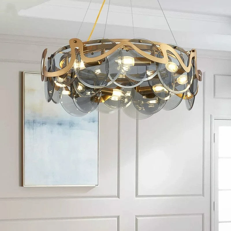 Remi Pendant By Euroselle With Cloud Like Design And Gold Glass Stone Lampshade