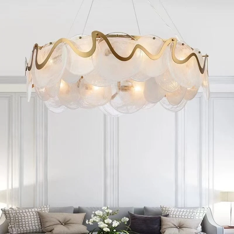 Remi Pendant By Euroselle With Cloud Like Design And Gold Glass Stone Lampshade
