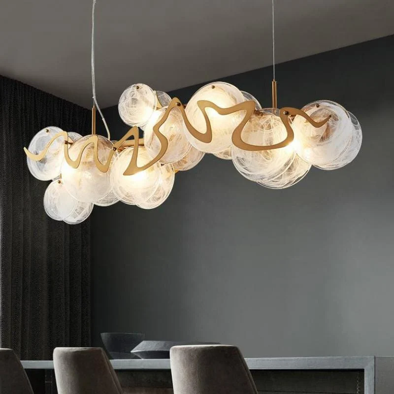 Remi Pendant By Euroselle With Cloud Like Design And Gold Glass Stone Lampshade