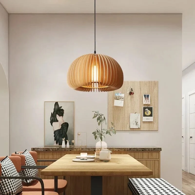 Euroselle Wooden Pumpkin Pendant Light For Rustic Dining And Bedroom