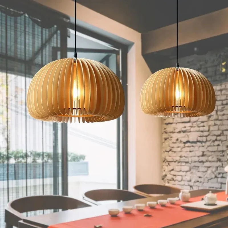 Euroselle Wooden Pumpkin Pendant Light For Rustic Dining And Bedroom
