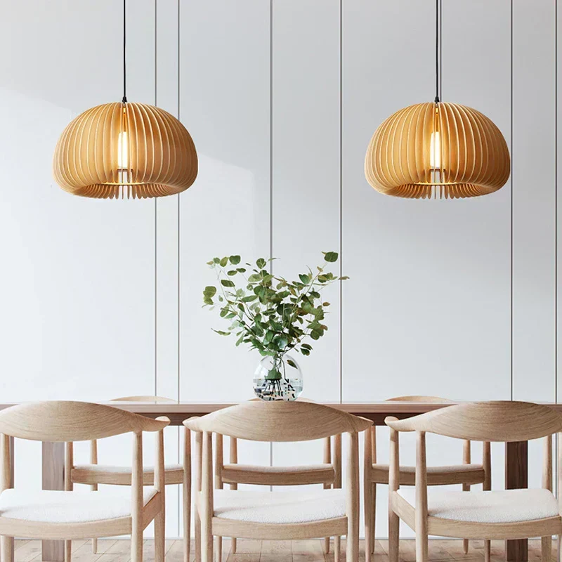 Euroselle Wooden Pumpkin Pendant Light For Rustic Dining And Bedroom