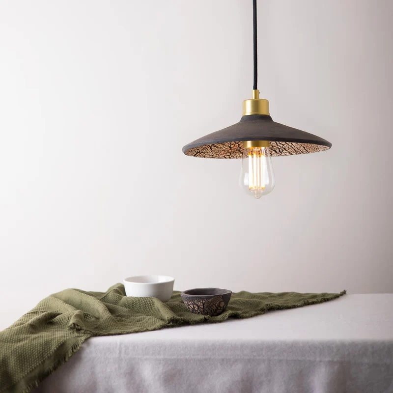 Pyrus Organic Ceramic Pendant Light 28cm Black Clay Euroselle