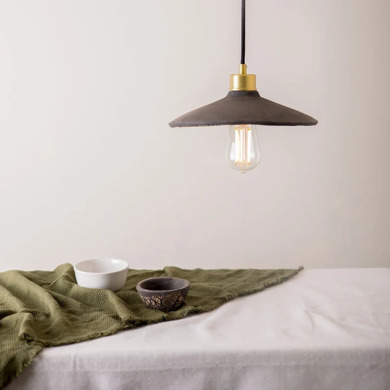 Pyrus Organic Ceramic Pendant Light 28cm Black Clay Euroselle