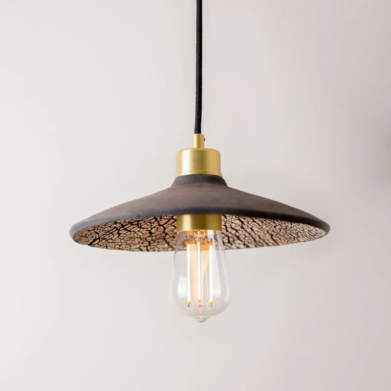 Pyrus Organic Ceramic Pendant Light 28cm Black Clay Euroselle