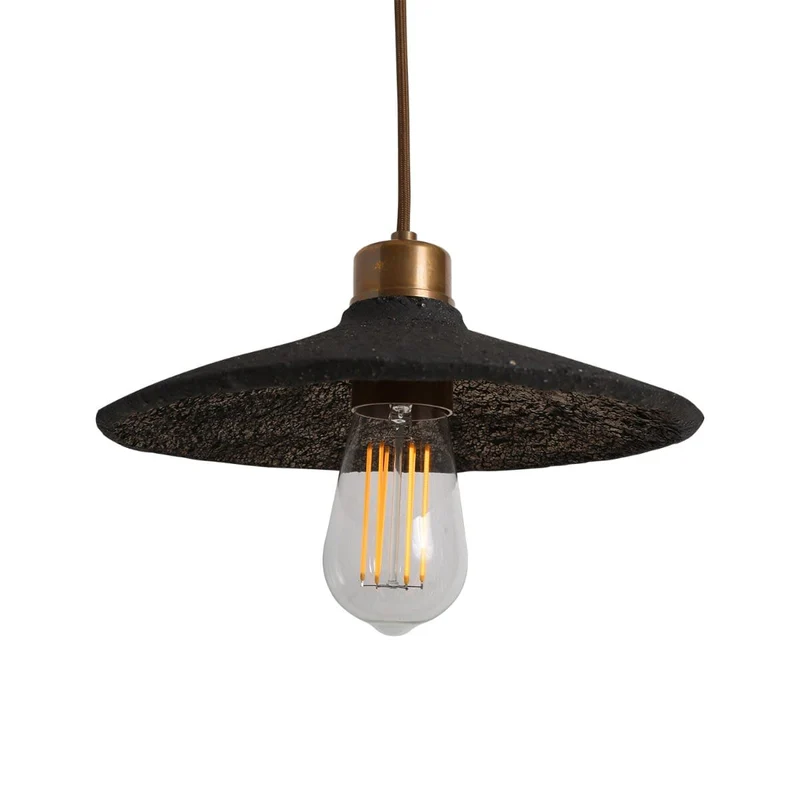 Pyrus Organic Ceramic Pendant Light 28cm Black Clay Euroselle