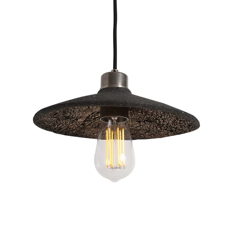Pyrus Organic Ceramic Pendant Light 28cm Black Clay Euroselle