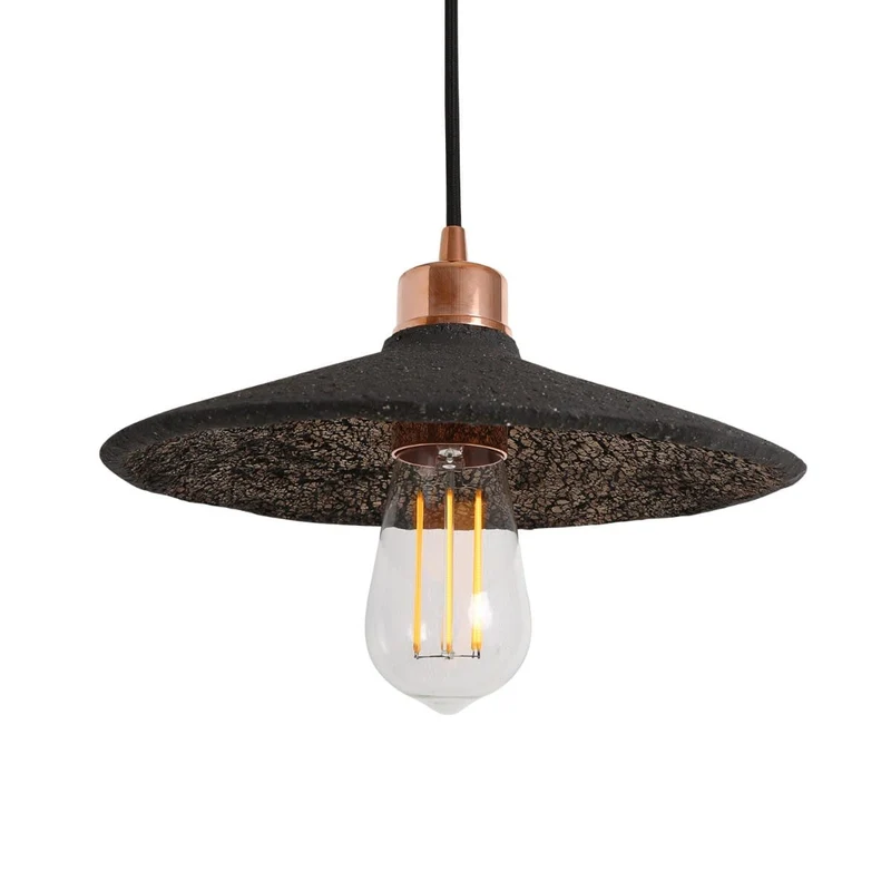 Pyrus Organic Ceramic Pendant Light 28cm Black Clay Euroselle