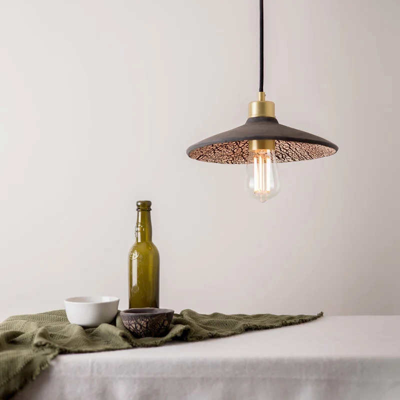 Pyrus Organic Ceramic Pendant Light 28cm Black Clay Euroselle
