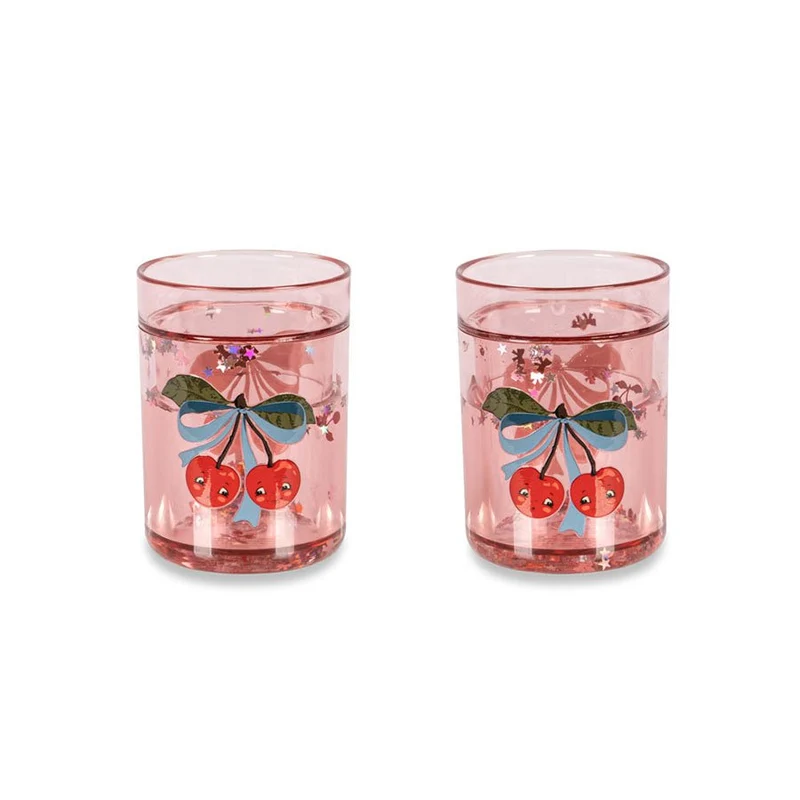 2er-Pack Glitzerbecher, Cherry Bow