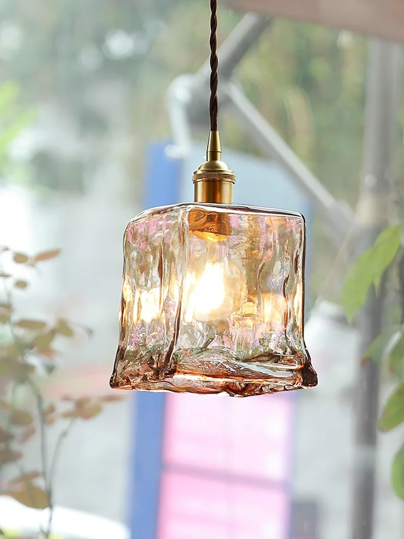 Euroselle Brass Amber Glass Pendant Light Fixture Elegant