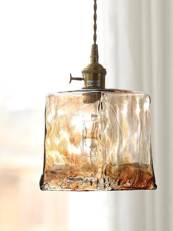 Euroselle Brass Amber Glass Pendant Light Fixture Elegant