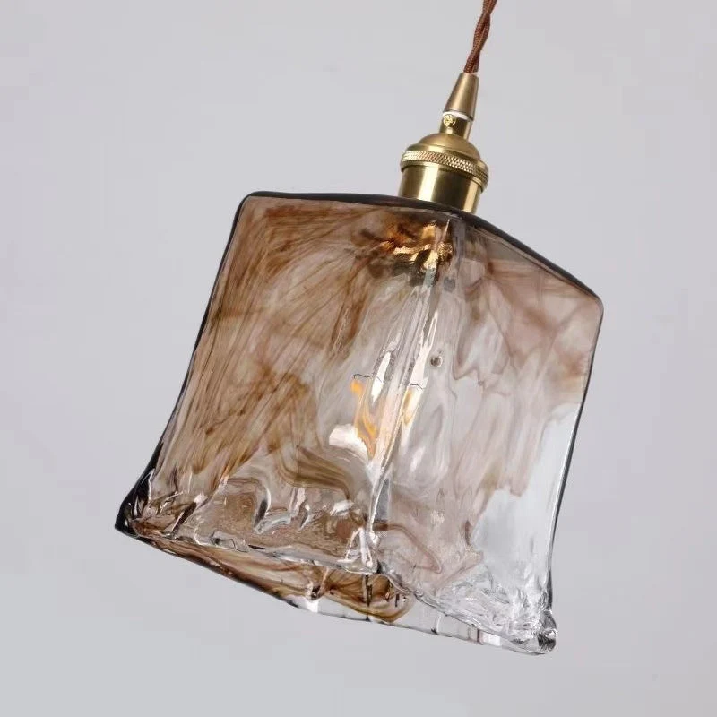 Euroselle Brass Amber Glass Pendant Light Fixture Elegant