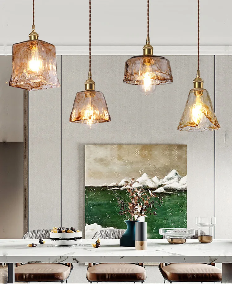Euroselle Brass Amber Glass Pendant Light Fixture Elegant