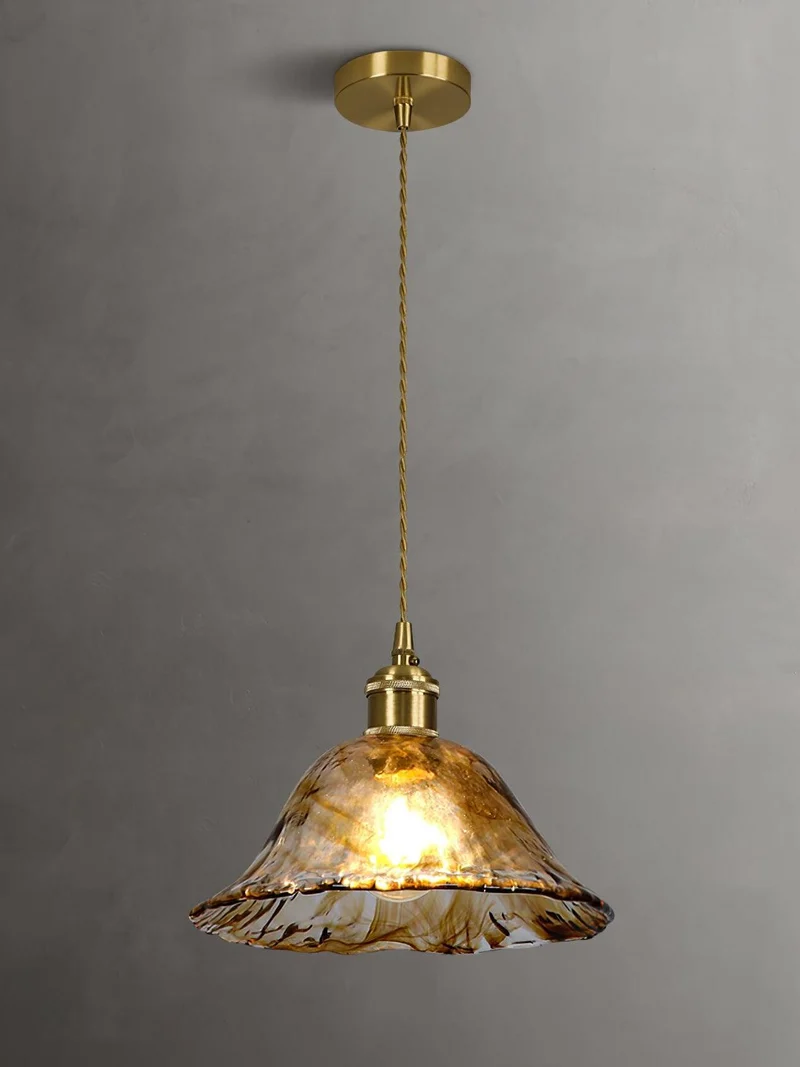 Euroselle Brass Amber Glass Pendant Light Fixture Elegant